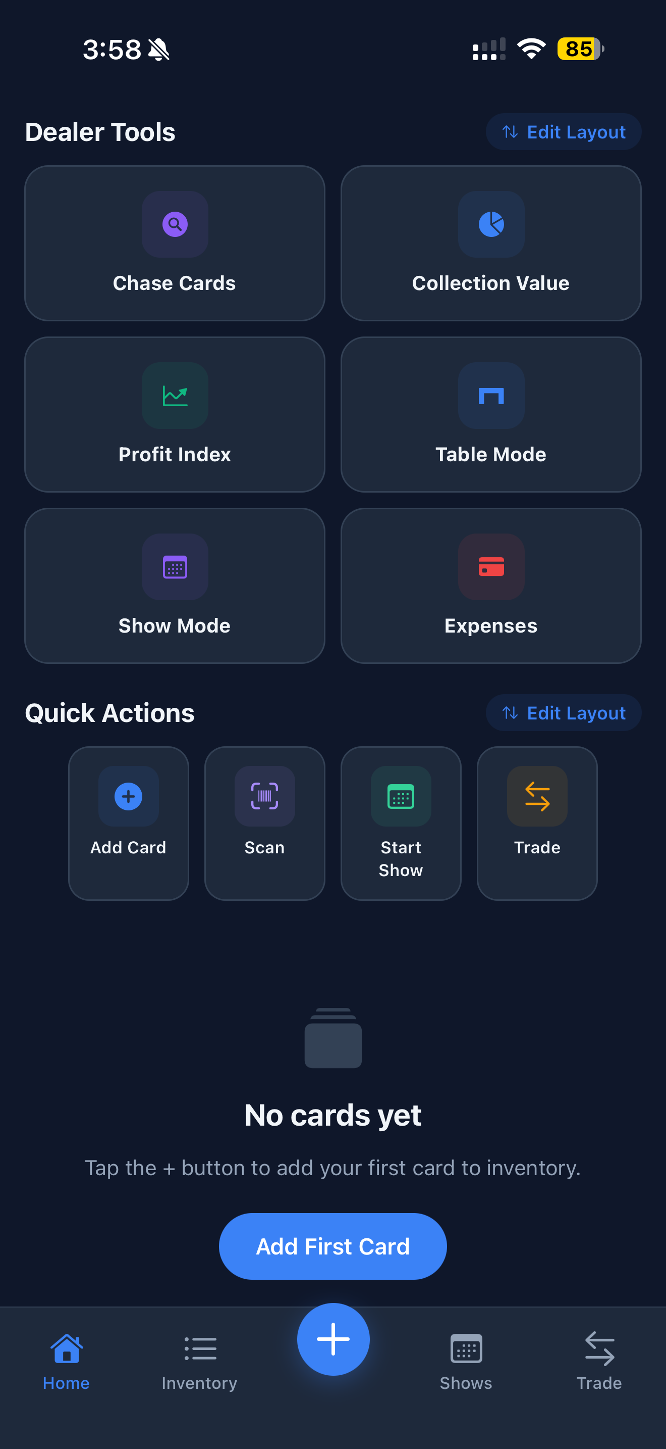 Dealer tools grid with Table Mode and Show Mode